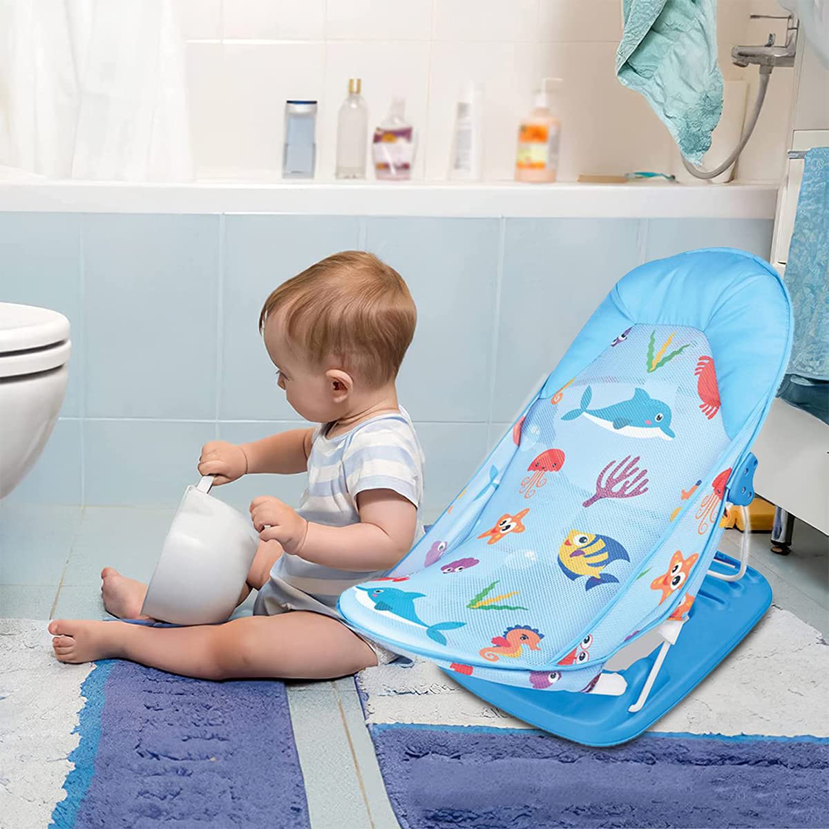 SNOWIE SOFT Baby Bath Chair for Baby 0 to 2 Years, Foldable and Adjustable Baby Bather for New Born Baby, Washable Soft Mesh, Large Seat, 3 Height Adjustable SNOWIE SOFT Baby Bath Chair for Baby 0 to 2 Years, Foldable and Adjustable Baby Bather for New Born Baby, Washable Soft Mesh, Large Seat, 3 Height Adjustable